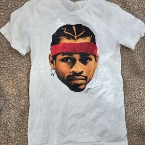 Alan IversonWhite Graphic T-Shirt with Red Headband Design